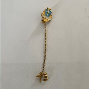 Gold and Blue Graduate Pin with Chain